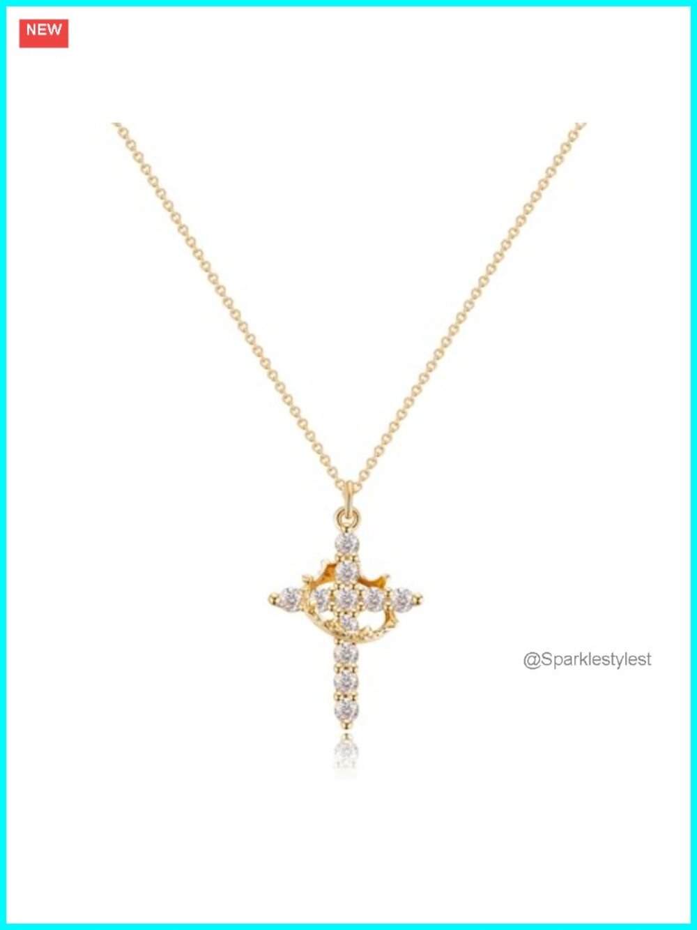 Dainty 18K Gold Plated Cubic Zirconia Cross Pendant Necklace